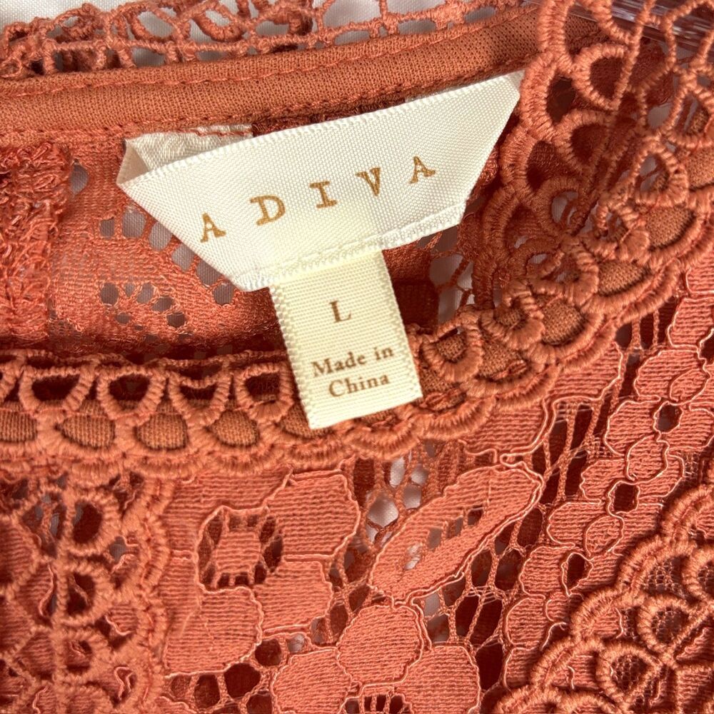 Adiva Crochet Lace Sleeveless Blouse Boho Crochet Scalloped Hem Rust Orange Sz L - Picture 4 of 12